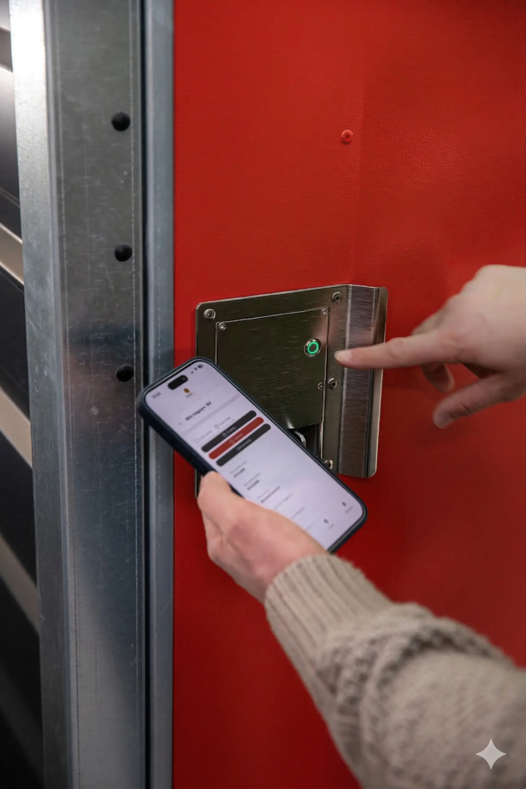 Zamek elektroniczny HT-BOX zamontowany na drzwiach boksu